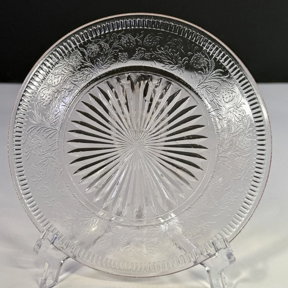 VTG U.S. Glass Strawberry Pink Depression Glass Bread & Butter Plates Set of 6